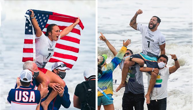 Carissa Moore and Italo Ferreira Win Surfings First Gold Medals at Tokyo Olympics