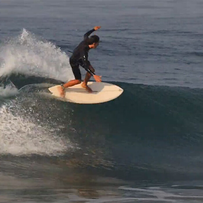 Derrick Disney on twinzer surfboard