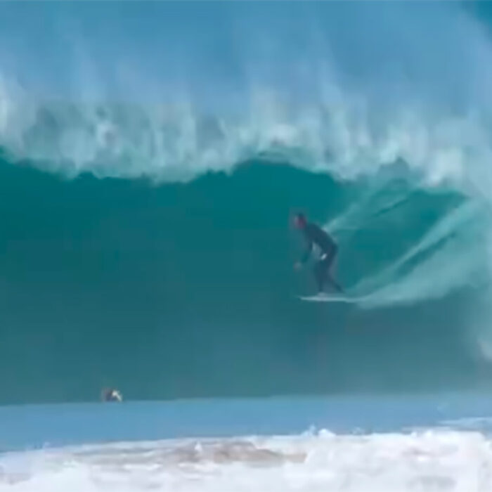 Jordy Smith gets blow up by a barrel