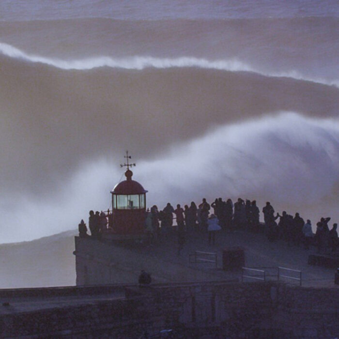 A wave breaks at Nazare, Portugal