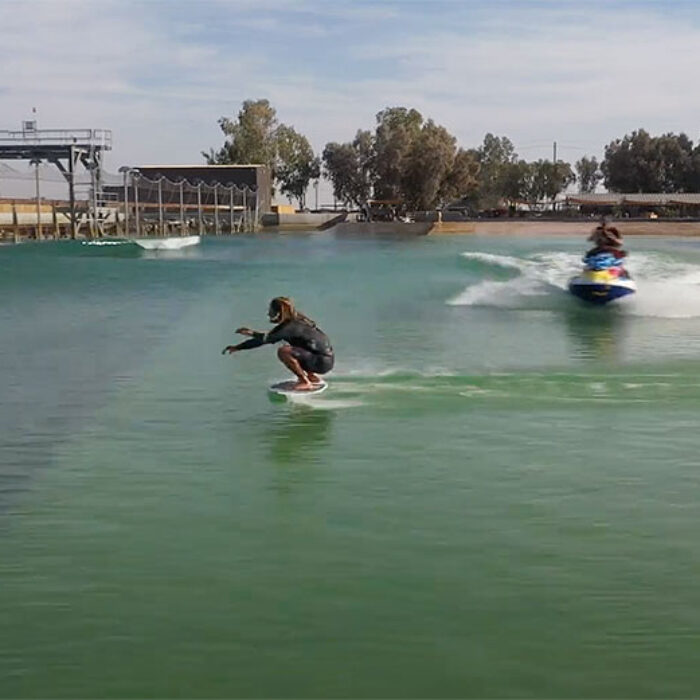 Austin Keen skim boarding at the Surf Ranch