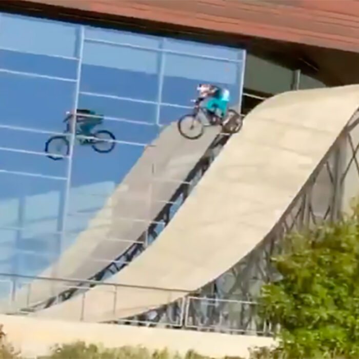 Mountain Biker Horribly Misses Transition, Lands Flat Attempting 50-Foot Jump Off Building