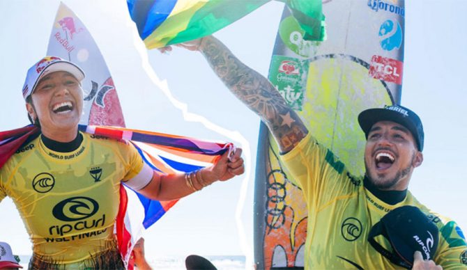 Surfing world champions Gabriel Medina and Carissa Moore