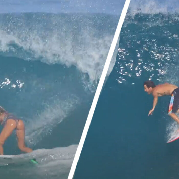 Mason Ho and Coco Ho surfing