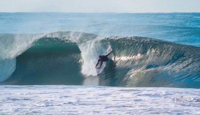 surfing fall barrels in southern California