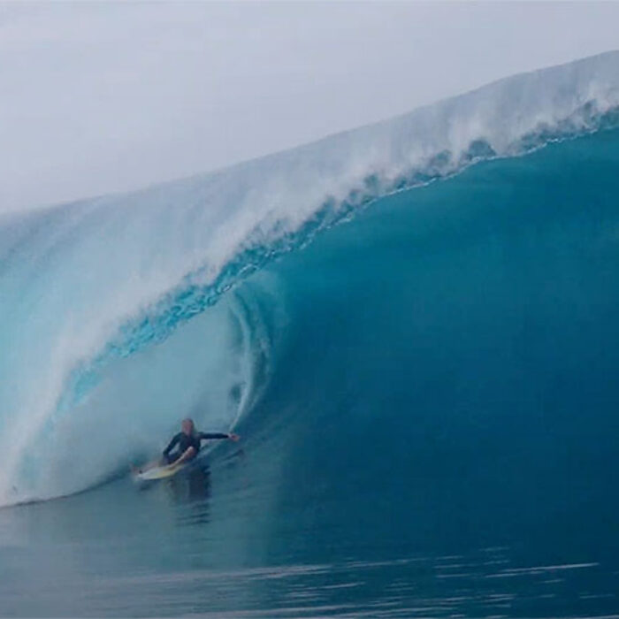 Russell Bierke surfing Teahupoo