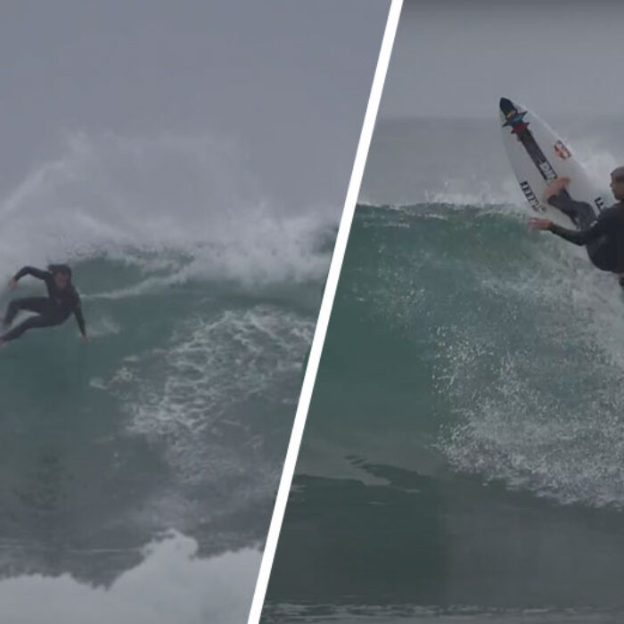 Mason Ho and Mick Fanning surfing at Lowers