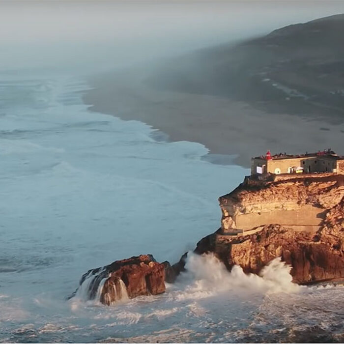 Nazare Tow Surfing Challenge from the air