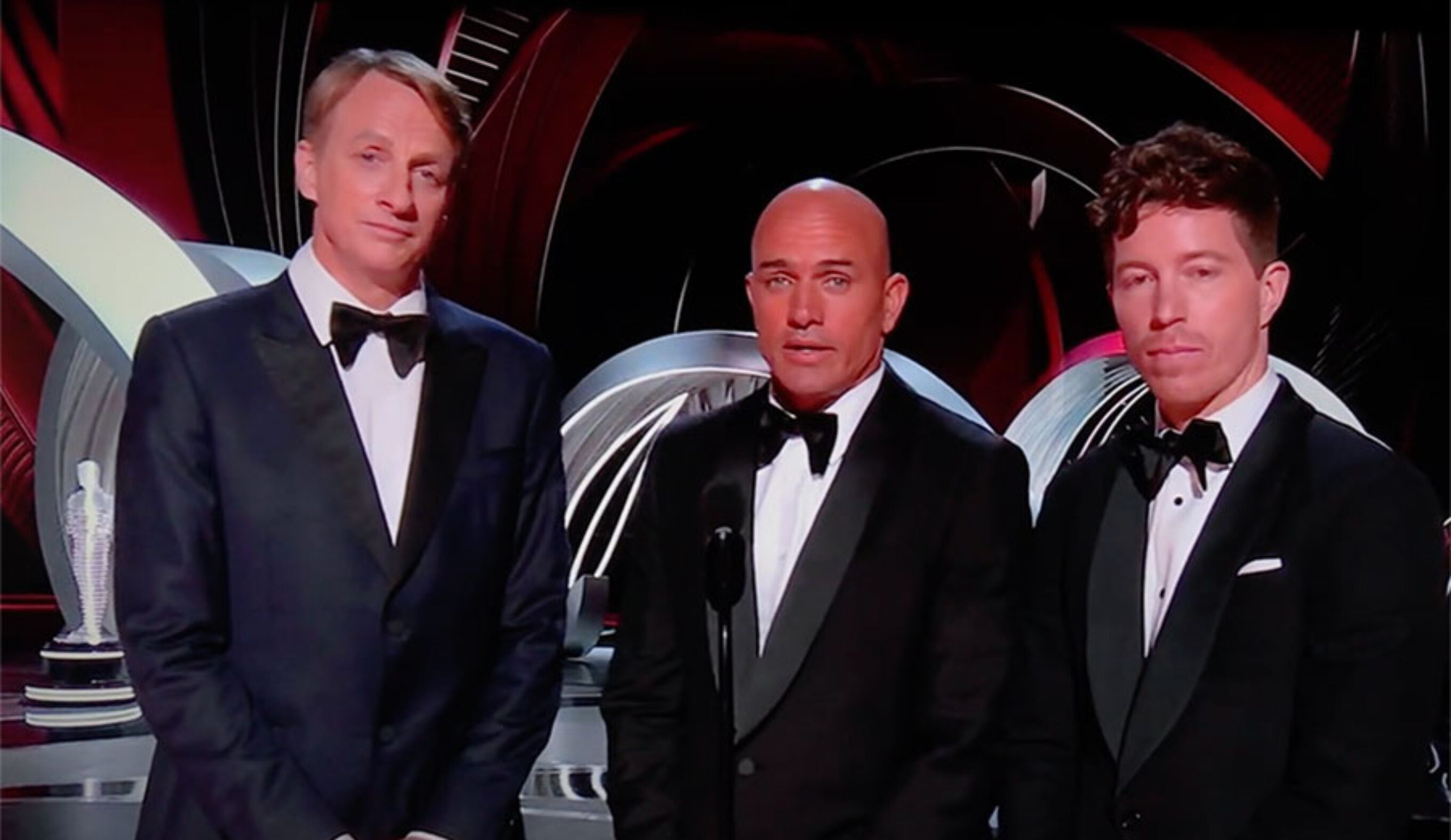 Kelly Slater, Tony Hawk, and Shaun White at the Oscars