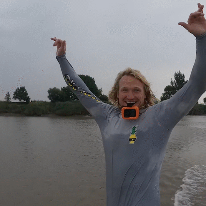 Ben Gravy rides the Severn Bore