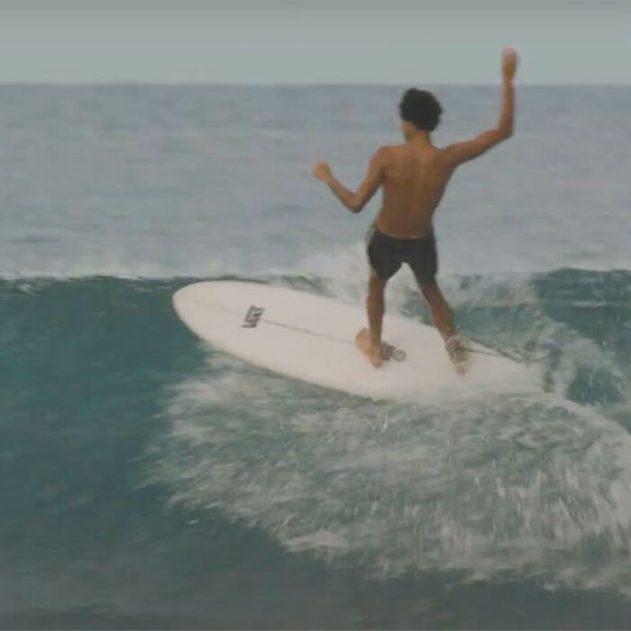 Mikey February surfing single fin