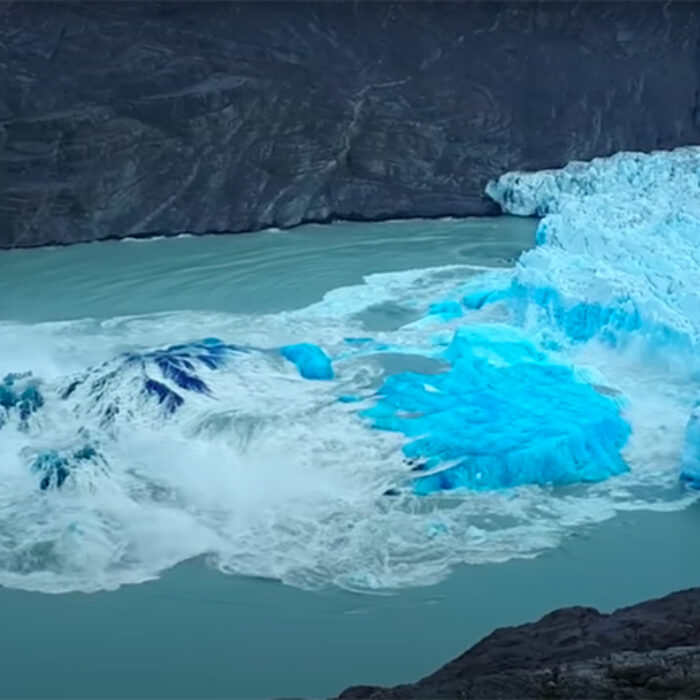 Would you surf these waves formed by a collapsing glacier in Chile? There's plenty of hazards. But the rewards might be many. Mainly an empty lineup.