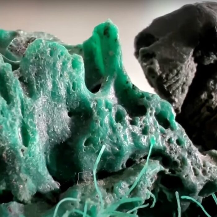 a plastic rock discovered at a Trinidade beach