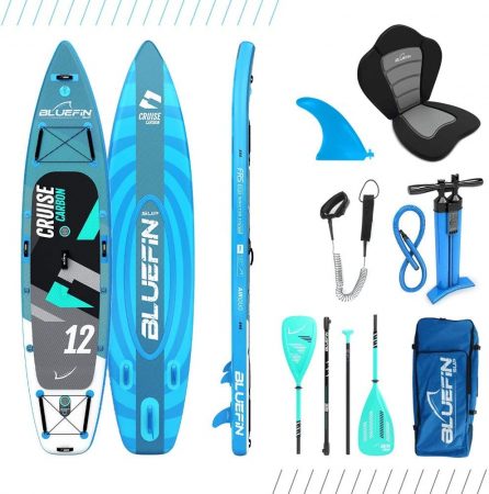 the bluefin cruise carbon 12 inflatable paddle board and its accessories