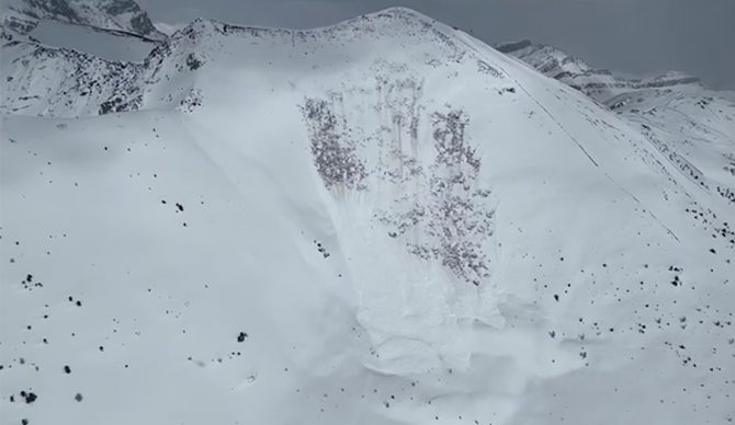 A photo of the avalanche site at Lake Louise Ski Resort, a closed area called West Bowl