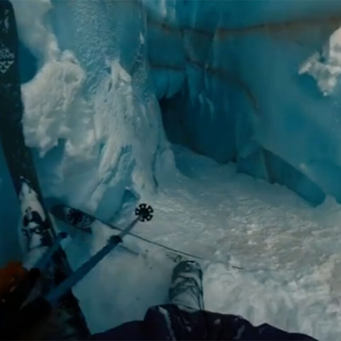 Footage of guy falling into crevasse