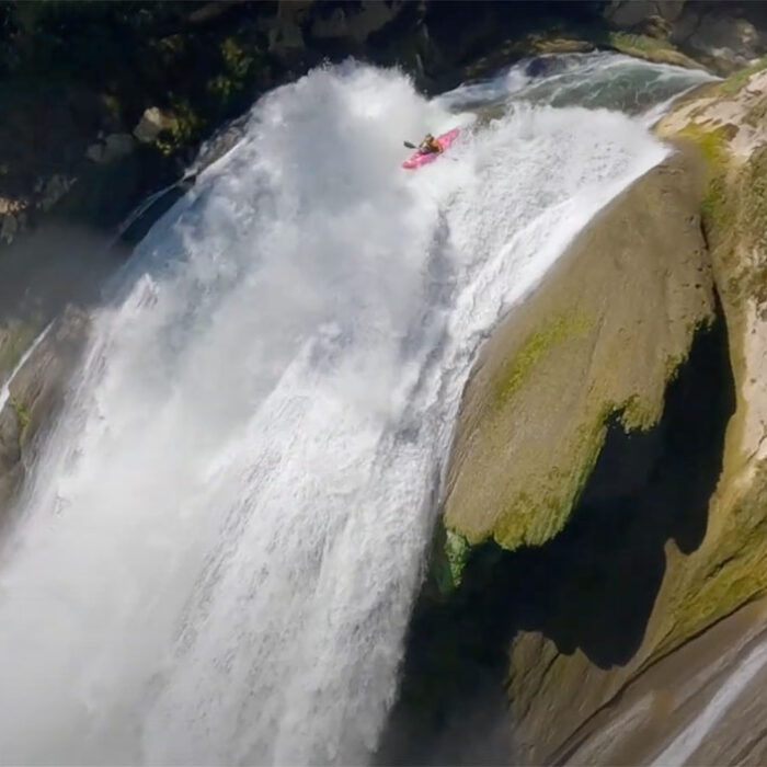 Dane Jackson kayaking on Mexico waterfall