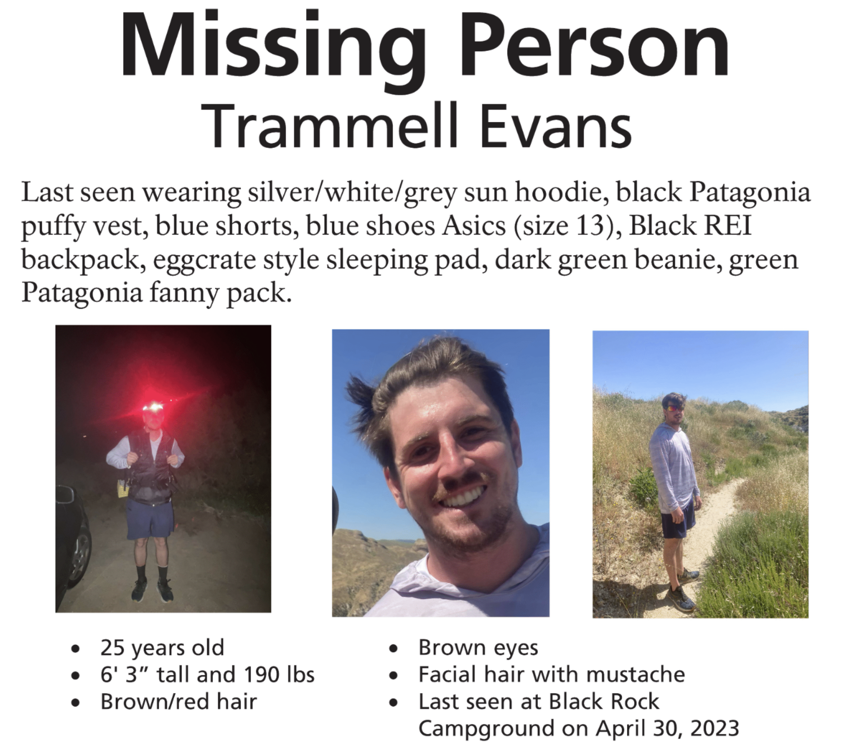 trammell evans missing persons Joshua Tree
