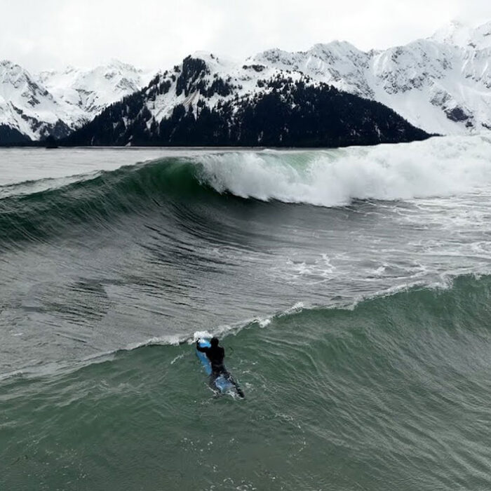 Ben Gravy surfing in Alaska
