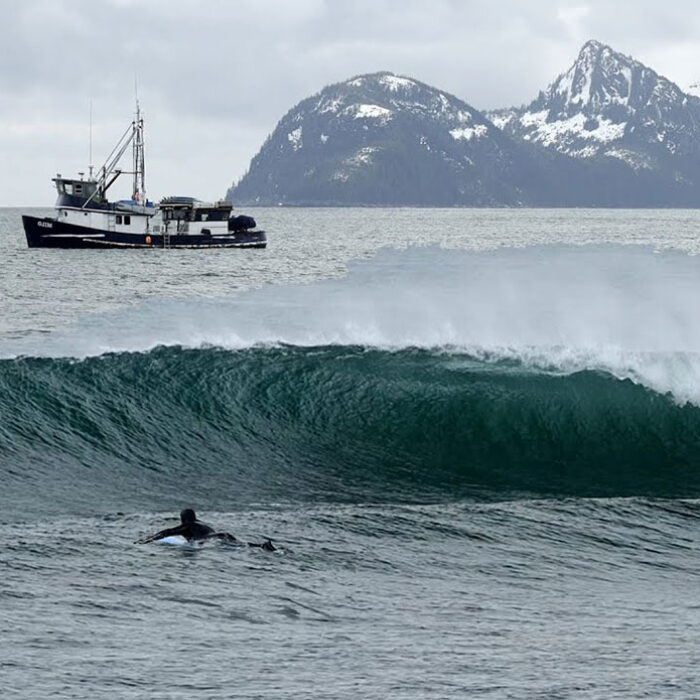 Ben Gravy surfing in Alaska