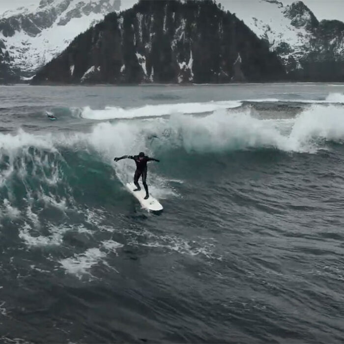 Ben Gravy surfing in Alaska