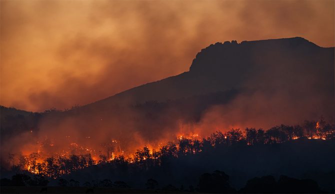 global warming bush fires in Tasmania