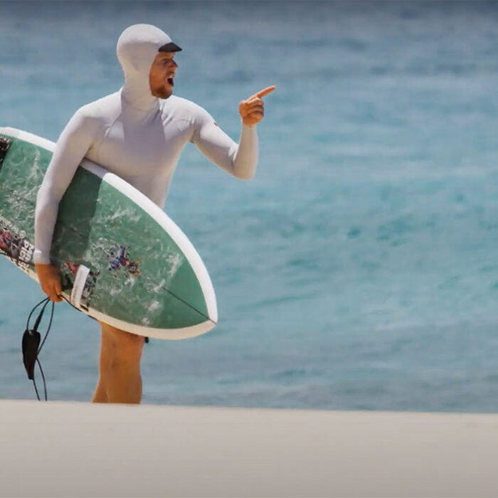 John John Florence in hooded rashguard