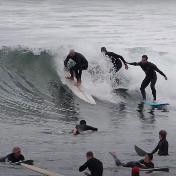 surfing Malibu with crowds