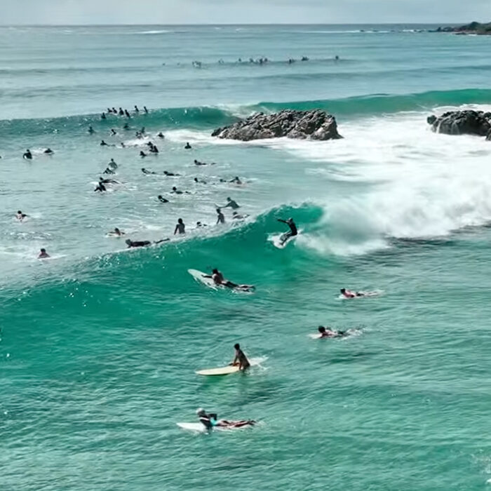 Surfers at Byron Bay.