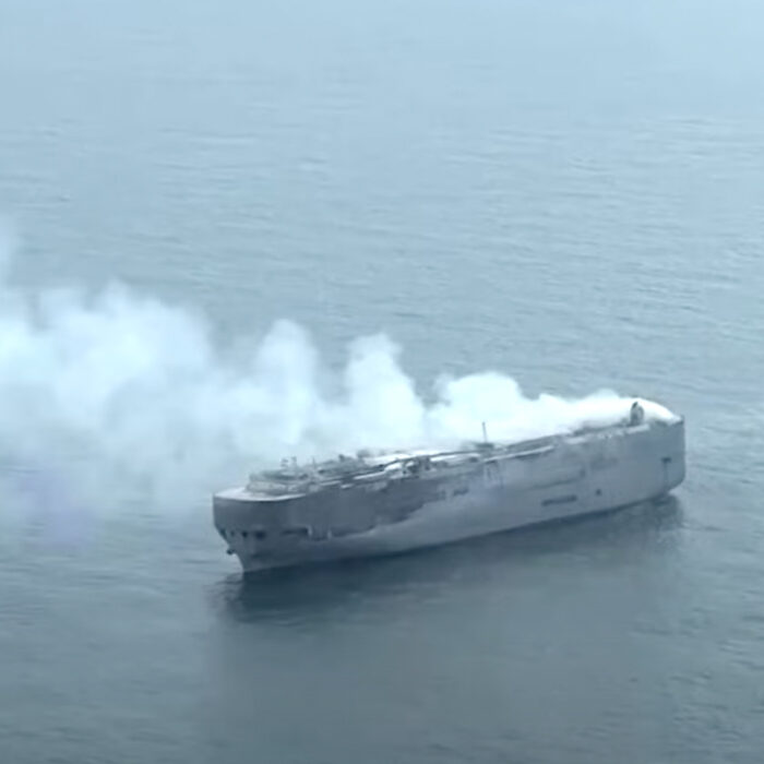 Fremantle Highway burning off the Dutch coast.