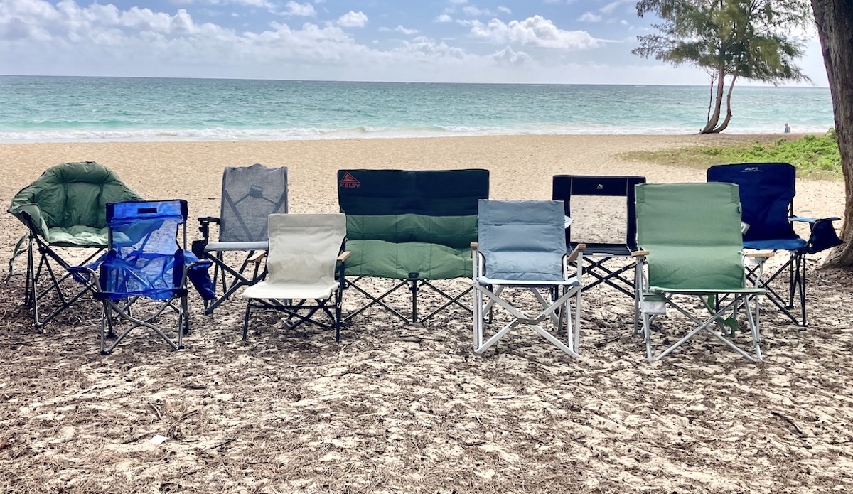 a line of Camping Chairs at the Beach