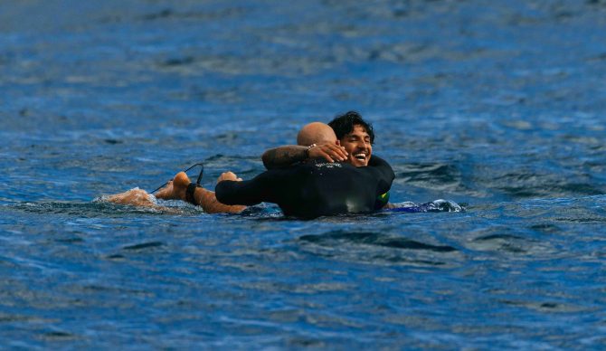 TEAHUPOʻO, TAHITI, FRENCH POLYNESIA - AUGUST 16: Three-time WSL Champion Gabriel Medina of Brazil after surfing in Heat 2 of the Semifinals at the SHISEIDO Tahiti Pro on August 16, 2023 at Teahupoʻo, Tahiti, French Polynesia. (Photo by Matt Dunbar/World Surf League)