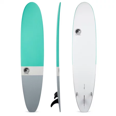 a product shot of the 9 foot ultimate longboard soft top epoxy hybrid surfboard for our list of the best soft top surfboards.