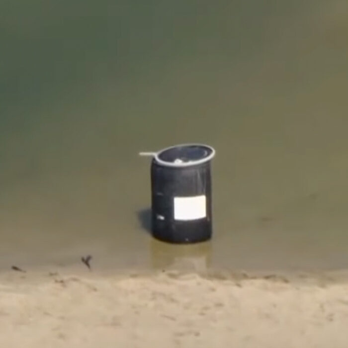 A barrel in which a body was found in Malibu Lagoon.