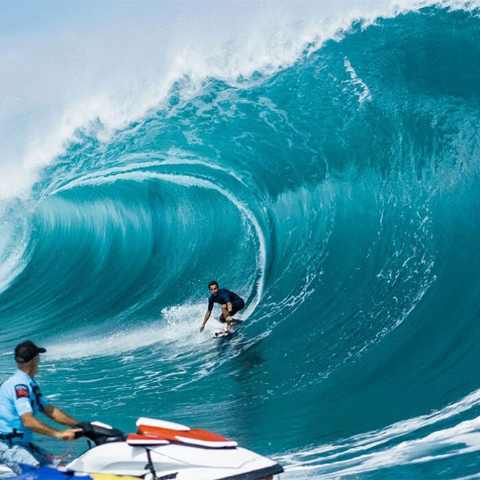 Kai Lenny surfing Teahupoo