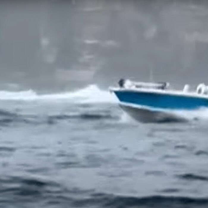 Witnesses were alerted to the accident when they saw the driverless boat (pictured) circling in the water. Photo: 9 News // YouTube