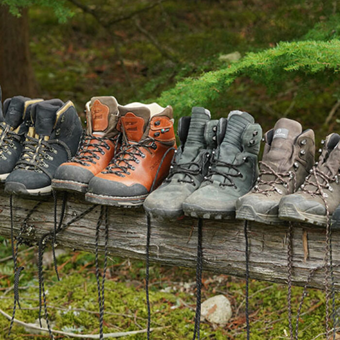a row of hiking boots