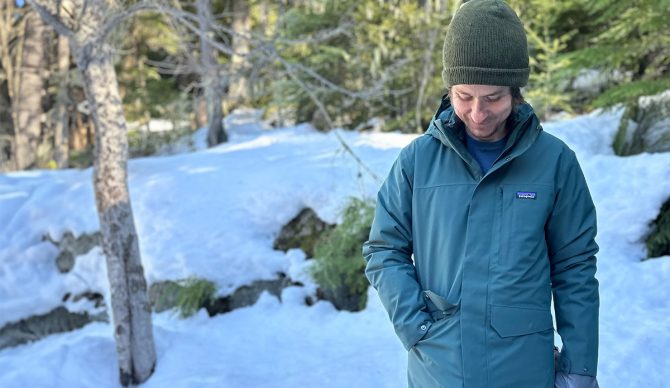 Patagonia Tres 3 in 1 parka in the snow