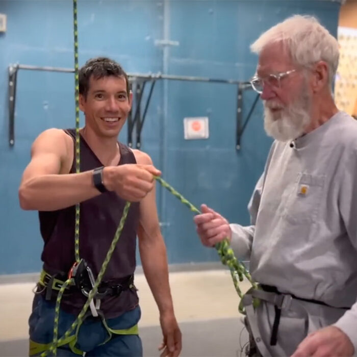 Alex Honnold and David Letterman rock climbing