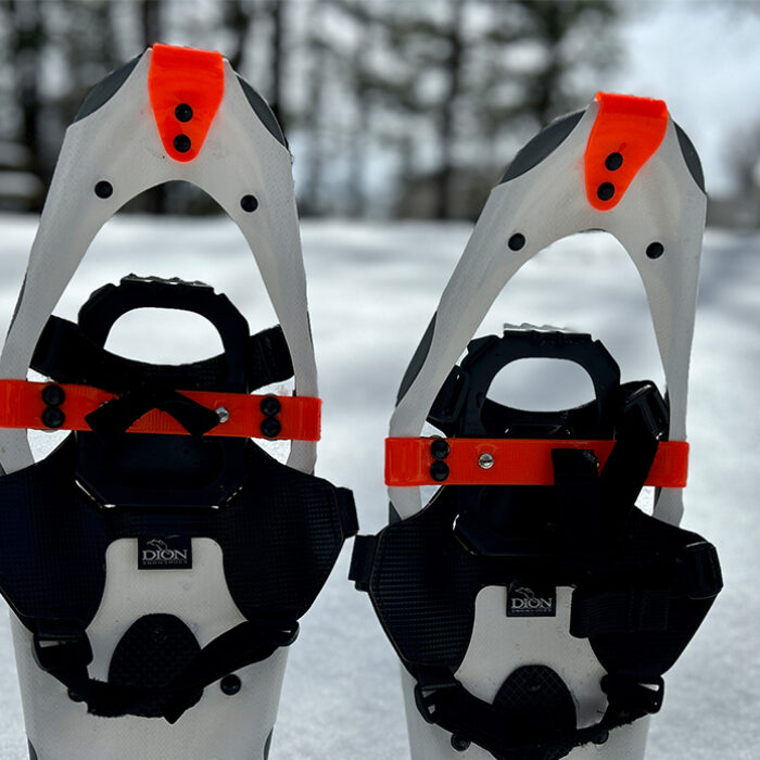 a pair of Dion 121 snowshoes in the snow