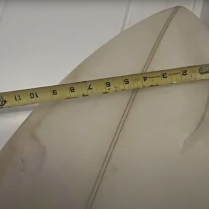 San Clemente surfer Evan Garcia's board, after a shark encounter at T-Street. Photo: Fox 11 // YouTube