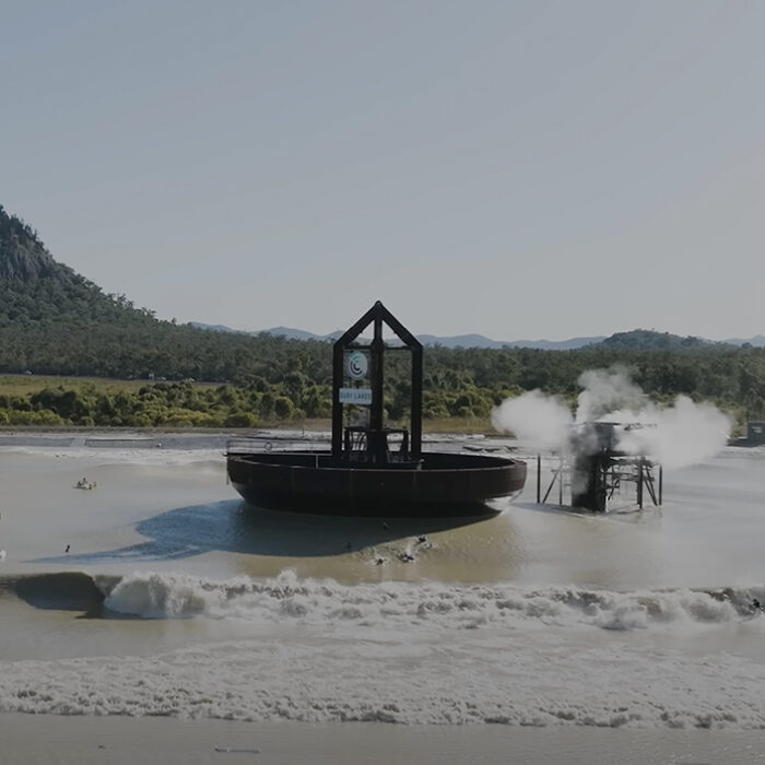 The Mad Max-looking Surf Lakes Yeppoon pool in action. Photo: Dylan Graves // YouTube
