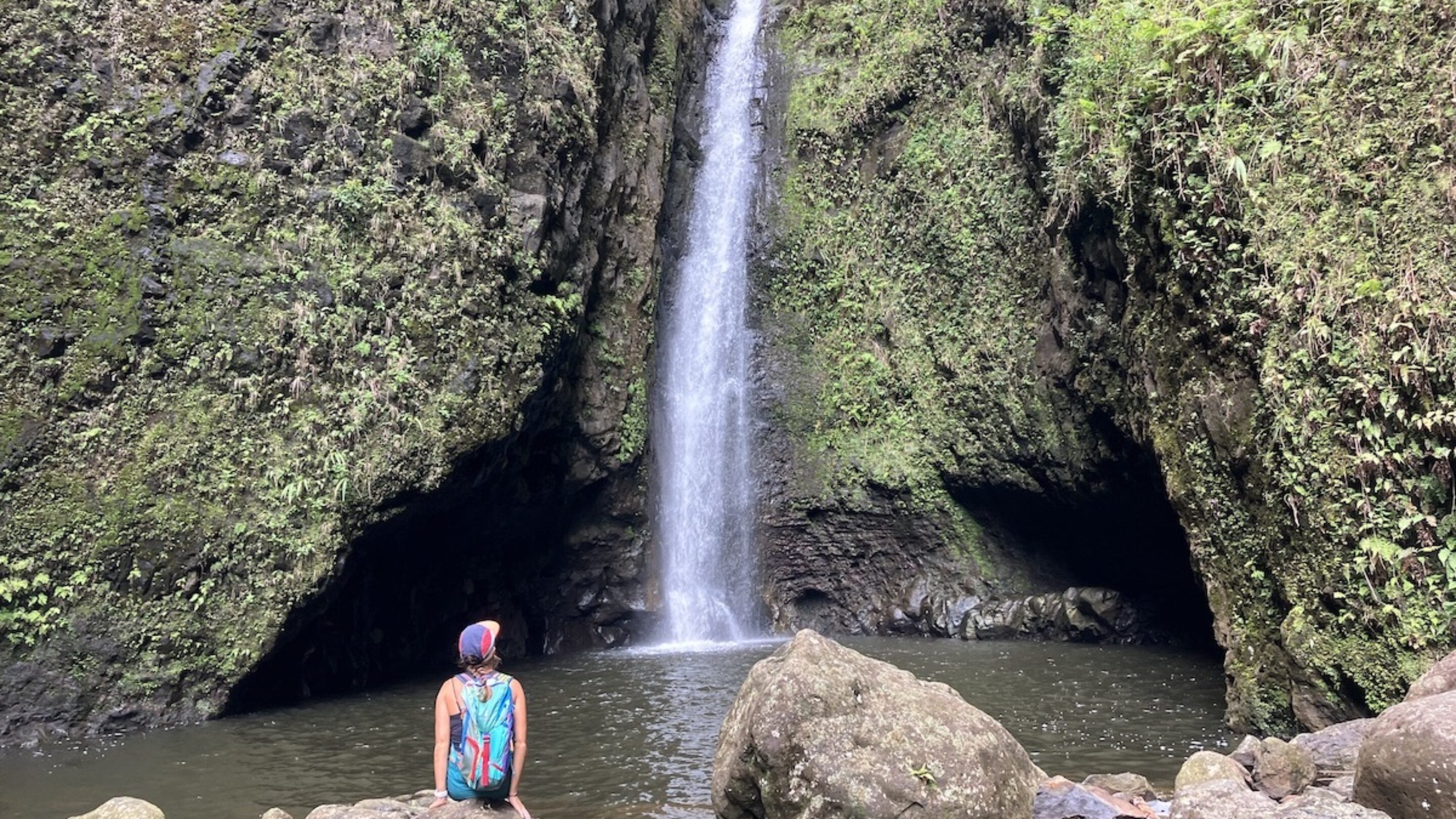 A hiking backpack helps us get to beautiful waterfalls