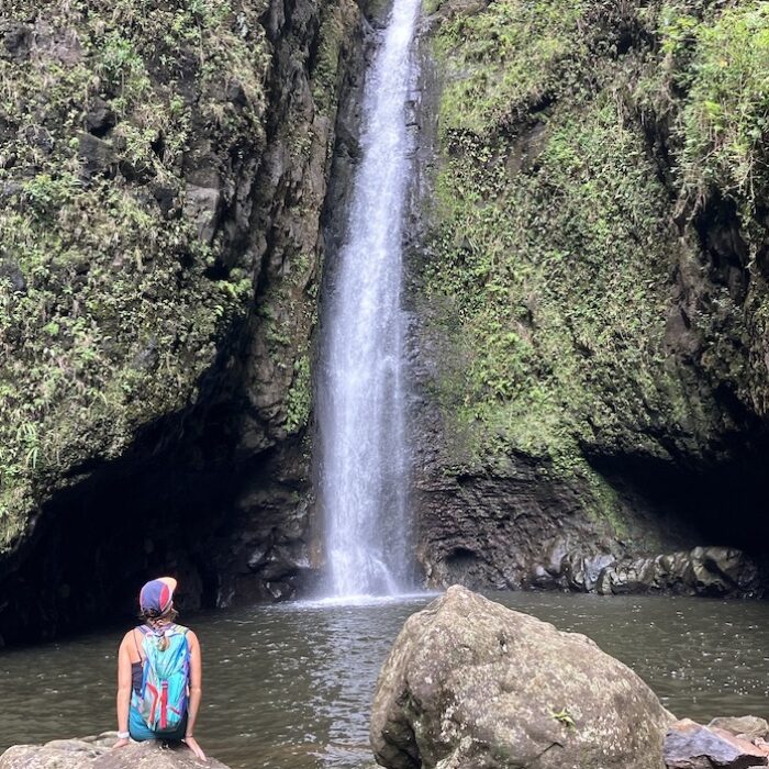 A hiking backpack helps us get to beautiful waterfalls