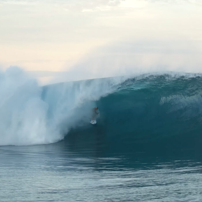 Kauli Vaast emerging from the mist on one of the best days Tim Bonython has ever filmed at Teahupo'o. Photo: Tim Bonython // YouTube