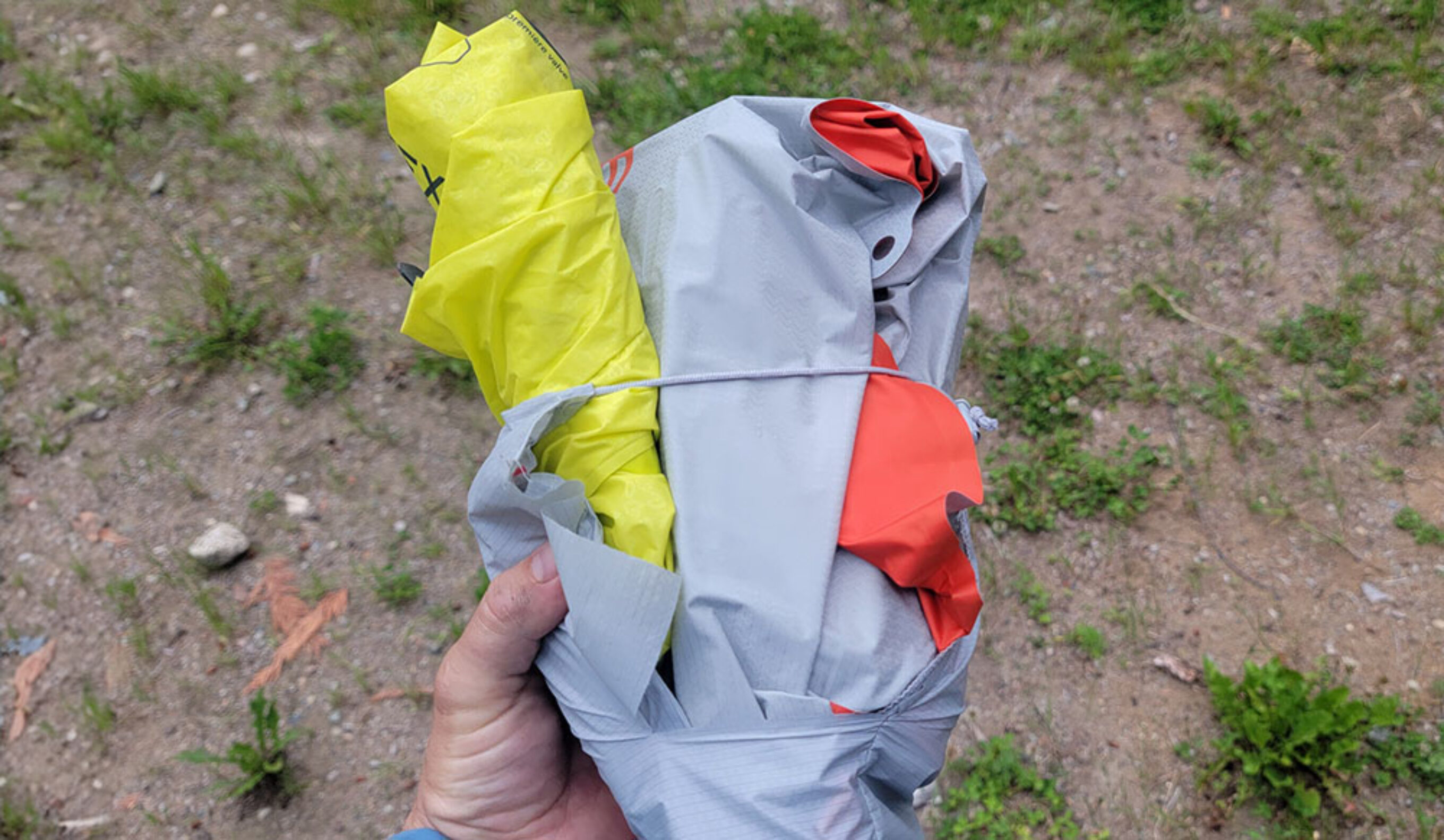 a ripped stuff sack with the NEMO tensor sleeping pad