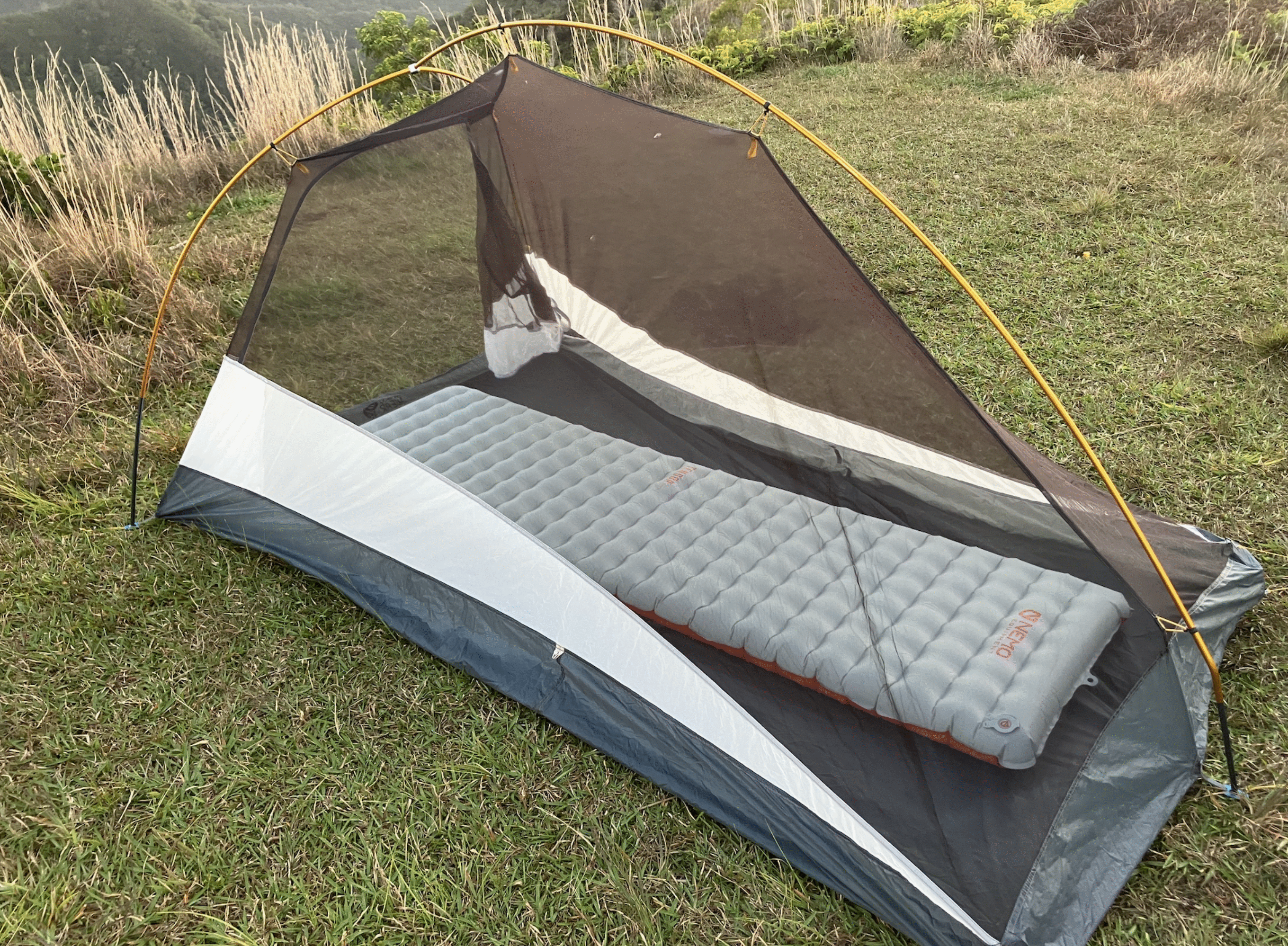 a sleeping pad in a tent