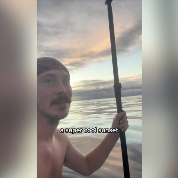 Luke has the internet pretty freaked out, for his recent video of him paddleboarding over a thousand miles from land. Photo: Sailing_Songbird // Tiktok