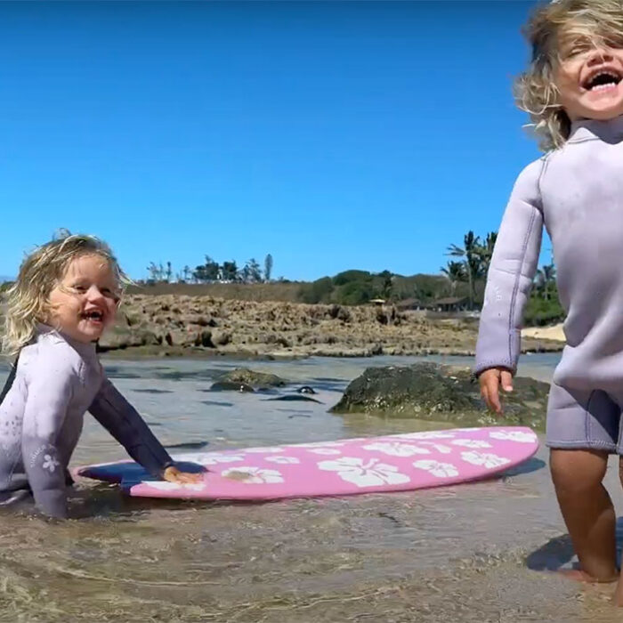 Kai Lenny shaping surfboard for twins