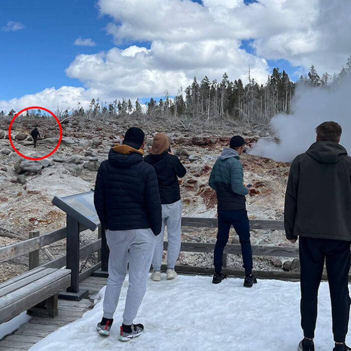Yellowstone tourist near Steamboat Geyser